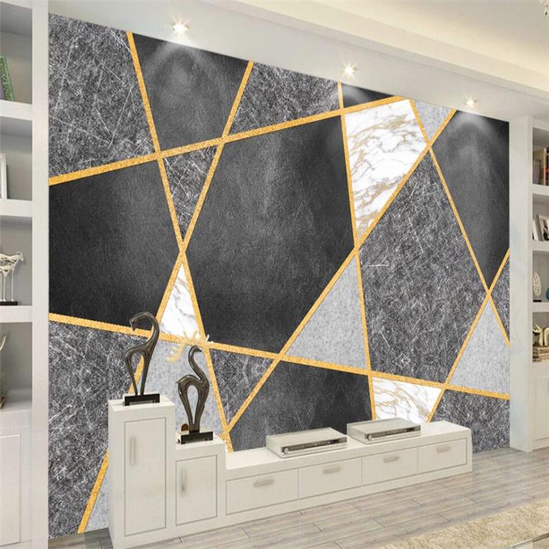 

Shuhiko Modern simple splicing geometric marble pattern television sofa background wall custom large painting wallpaper, As pic