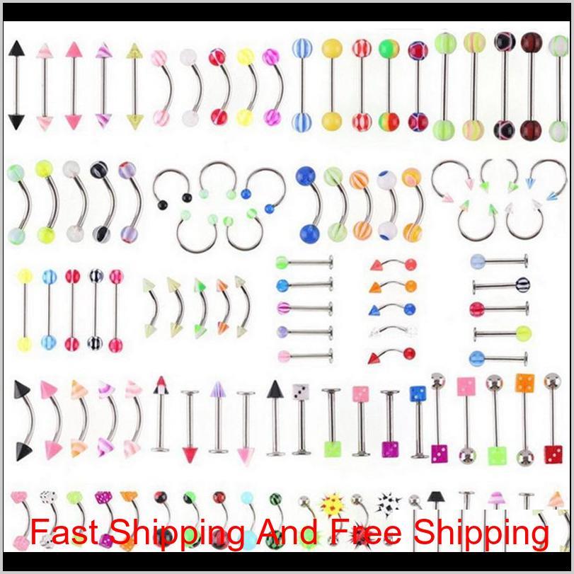 

Wholesale Promotion 110Pcs Mixed Models/Colors Body Jewelry Set Resin Eyebrow Navel Belly Lip Tongue Nose Piercing Bar Rings Rmgen Qik1G