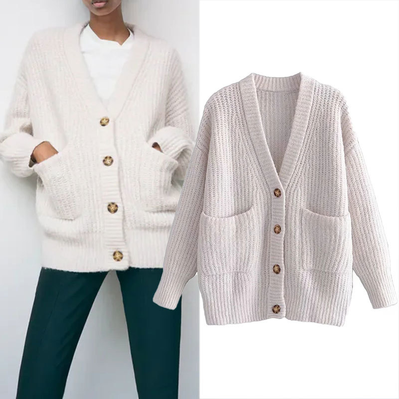 

women's sweaters za women's nightgown autumn fashion solid mesh cardigan loose casual vintage pocket coat streetwear jnna, White;black