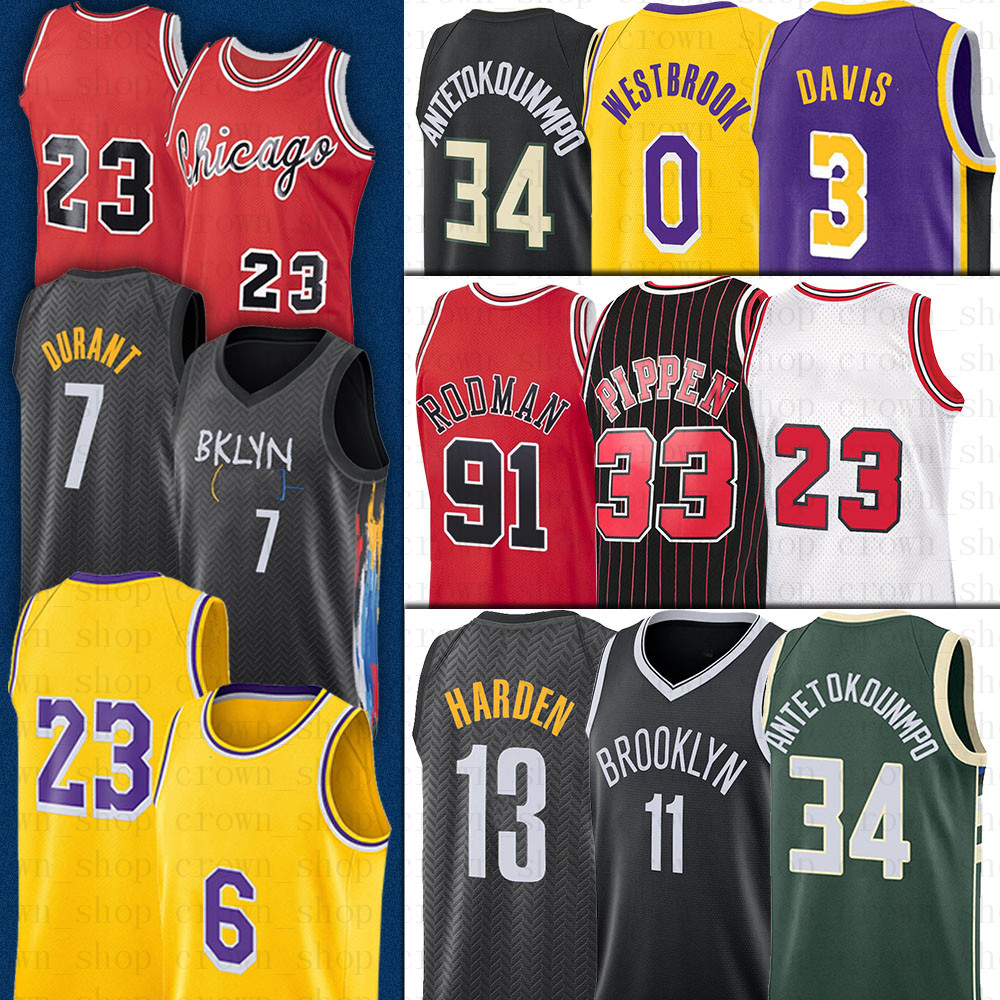 

7 Kevin Antetokounmpo Durant Basketball Harden Jersey 23 LBJ 33 Scottie 91 Dennis Pippen 11 Kyrie Rodman Irving 3 Anthony 34 Giannis Davis NCAA Jerseys, Men