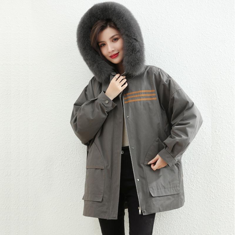 

Women's Fur & Faux Thick Warm Parker Detachable Liner Women Parka 2021 Winter Collar Hooded Young Gray Coat, Black