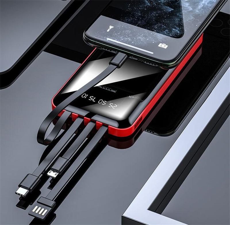 

20000mah Power Bank Built in 4 Cables Full Screen cell Phone Charger with Micro USB Type C Cable E1