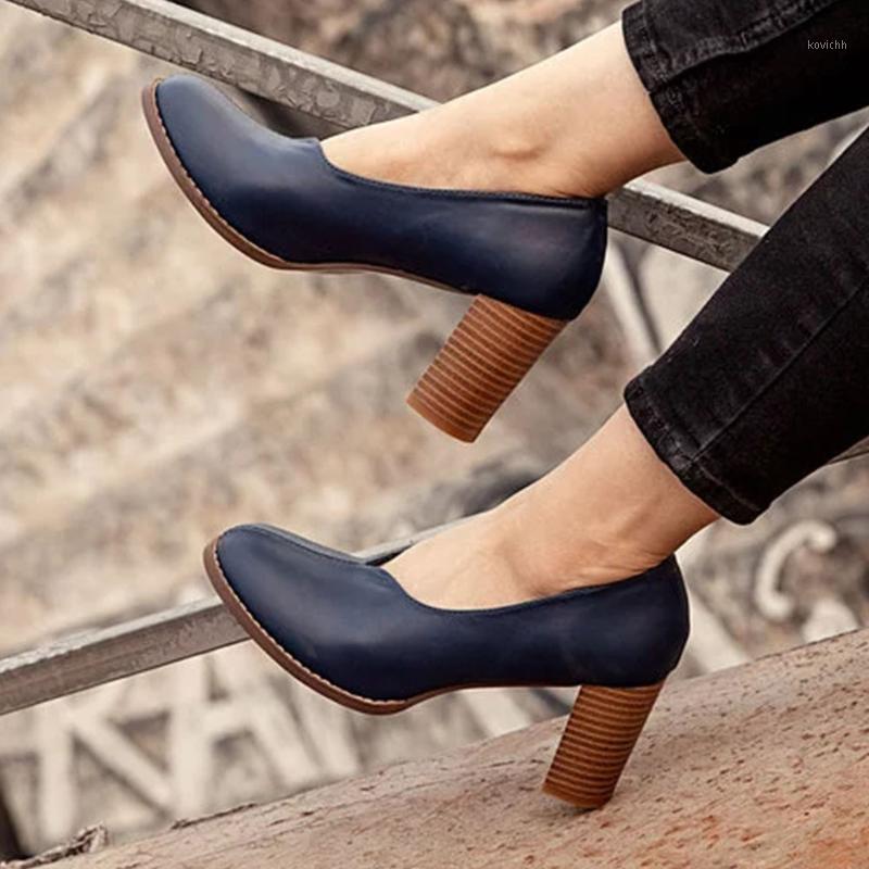 

On Sale Women Shoes Brand Design Office Ladies High Heels Slip-on Cosy Shallow PU Vintage Spring Pumps Dress, Black