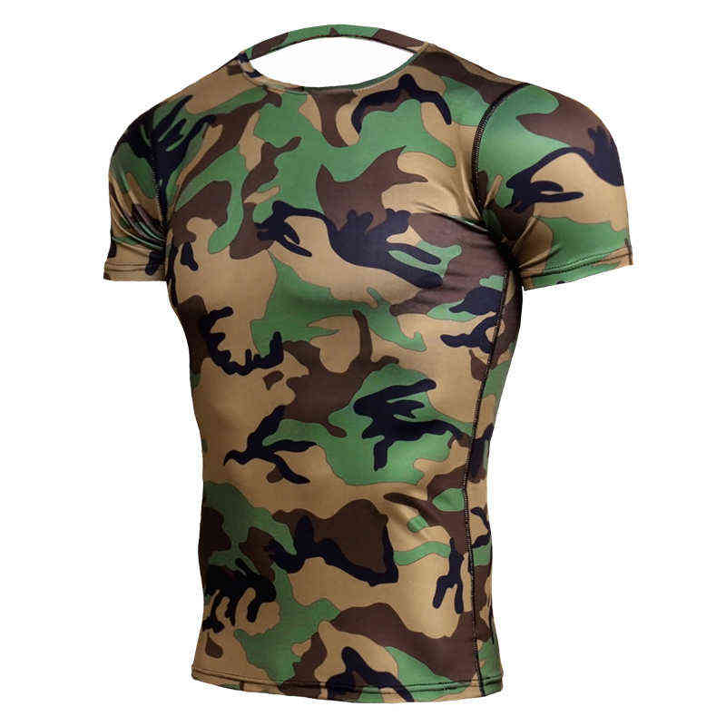 Army Green Camo T Shirts Men Fitness Compression Shirts Short Sleeve T-Shirt Bodybuilding Camiseta Rashguard Gyms Tees Tights G1222-image-747710945