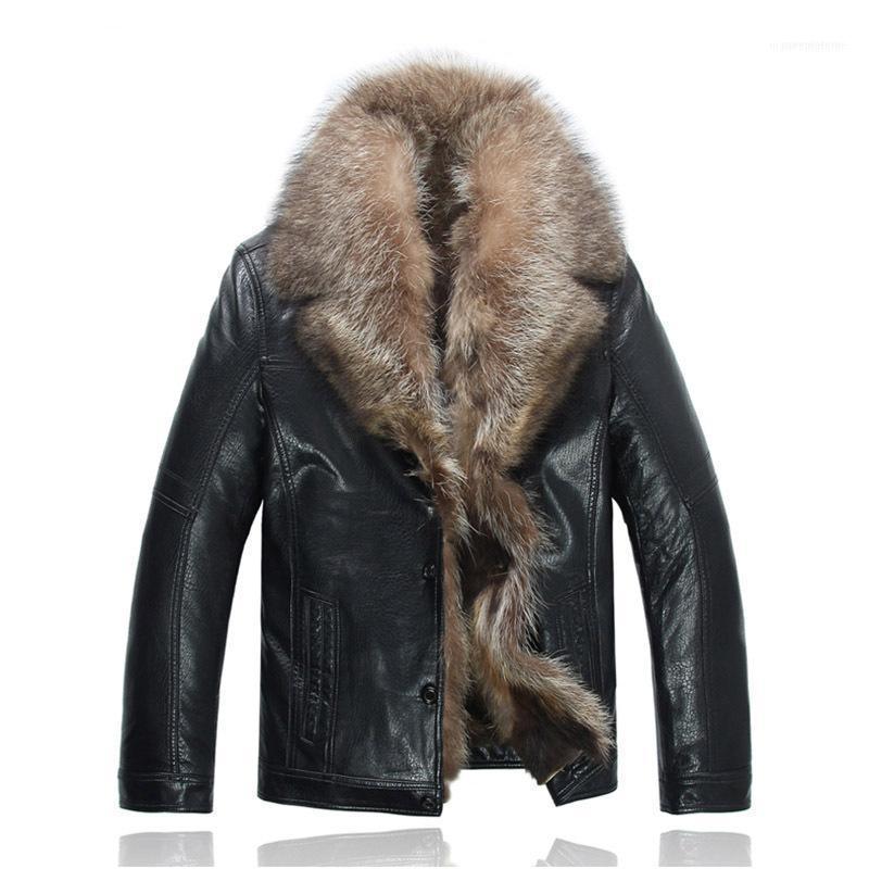 

Men's Down & Parkas Mens Winter Leather Jackets Real Fur Coats Shearling Thickening Warm Windbreaker Outerwear Overcoat Snow Wear Fashion1, Black
