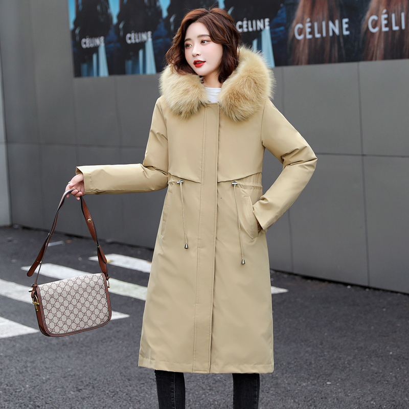 

2021 New Long Style Winter Soild Parkas for Woman Casual Wool Liner Female Coats Hooded Fur Plus Size Ladies Jacket with Two Pockets 8huj, Black