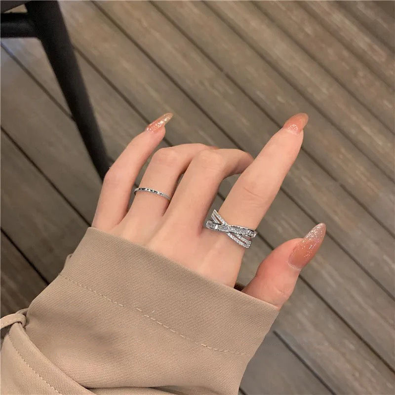 

Luxury 2021 fashion designer women Cross Diamond Ring two sets leisure simple exquisite workmanship gift engagement good