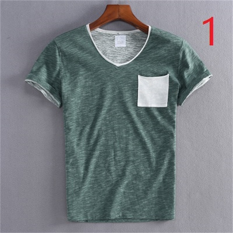 

2021 New Color Matching Men's Short-sleeved T-shirt Slim Cotton Thin Section Sleeves Shirt Boys Casual Clothes Tide 8zm4