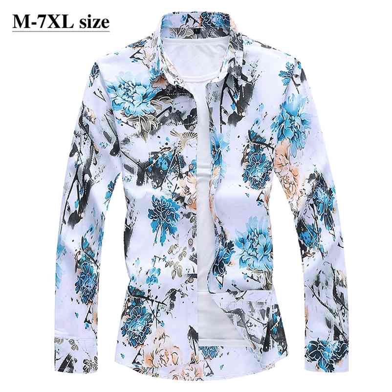 

Autumn Men's Long Sleeve Flower Shirt Chinese Style Printing Fashion Business Slim Fit Casual Shirts Plus Size 5XL 6XL 7XL 210708