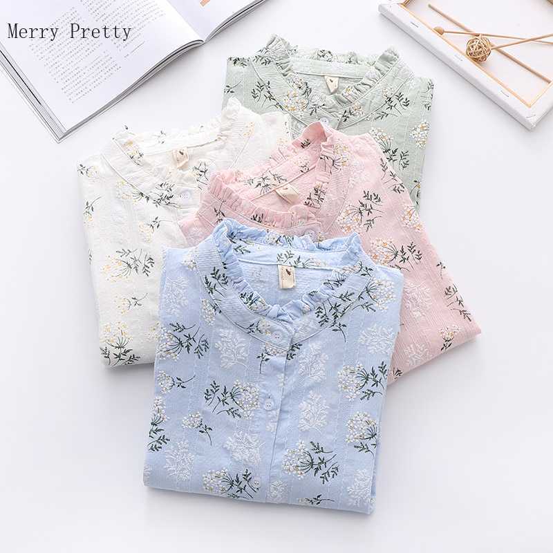 

Green Floral Print Single Breasted Casual Cotton Shirts for Women Summer Vintage Long Sleeve Stand Collar Ladeis Basic Top 210526, White