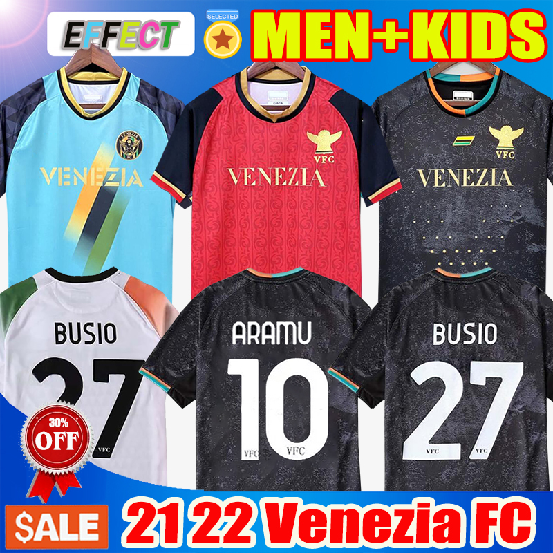 

21 22 23 Venezia FC Soccer Jerseys home Black Long Sleeve Away White Blue 4th Red 10# ARAMU 11# FORTE Venice 2021 2022 2023 BUSIO 27# Football Shirts Adukt Kids Kit Uniforms, Venezia 21 22 third with patch