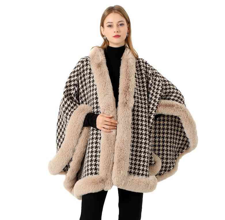 Foulards 2022 automne et hiver imitation cheveux de lapin Rex super grand col de fourrure mille oiseaux treillis laine châle écharpe manteau mant