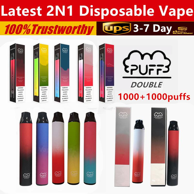 

2021 New 2 in 1 Puff Bar Puff Double Vape Plus Disposable Vape Device 2000puffs 900mAh Battery 6ml Pod 1000+1000 Puffs