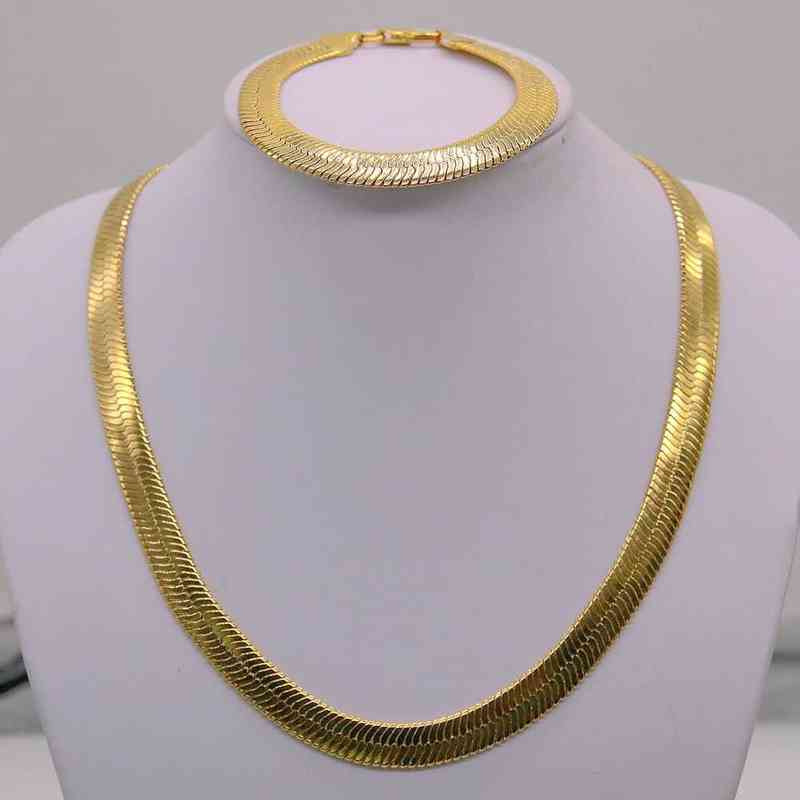 

Trend Jewelry Set Yellow Gold Filled Flat Herringbone Chain Necklace Bracelet Sets Men Accessories 24 826 211204