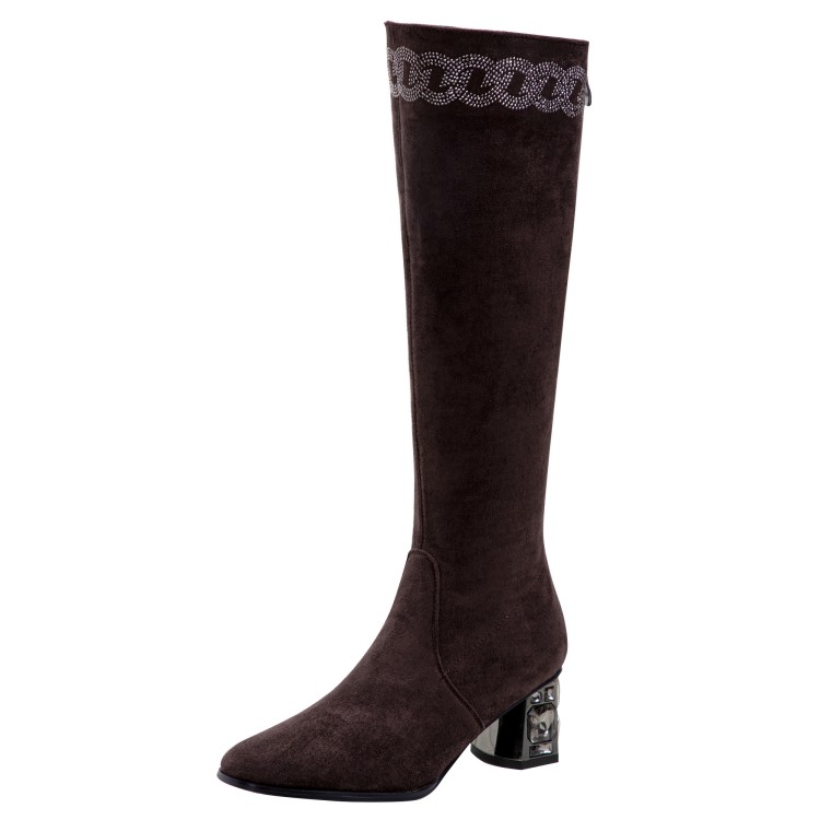 

Winter Knee High Boots Women Designer Round Toe low Heels shoes Goat suede Leather Party Wedding Fashion Luxury Platform Lady WARORWAR YGN020-996-3, Black-flock lined