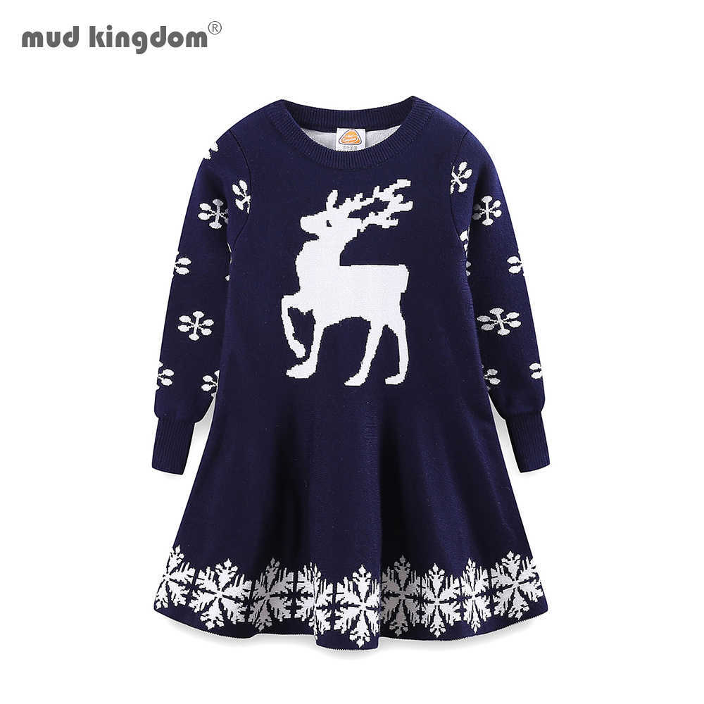 

Mudkingdom Girls Knit Dress Cute Reindeer Snowflake Long Sleeve Christmas Sweater 210615, Red