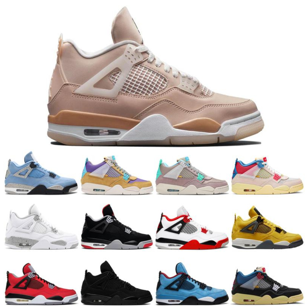 

discount 4 4s mens womens Dressshoes Shimmer White Oreo University Blue Desert Moss Taupe Haze Black Cat Bred Fire Red Lightning men trainers sports sneakers, Box