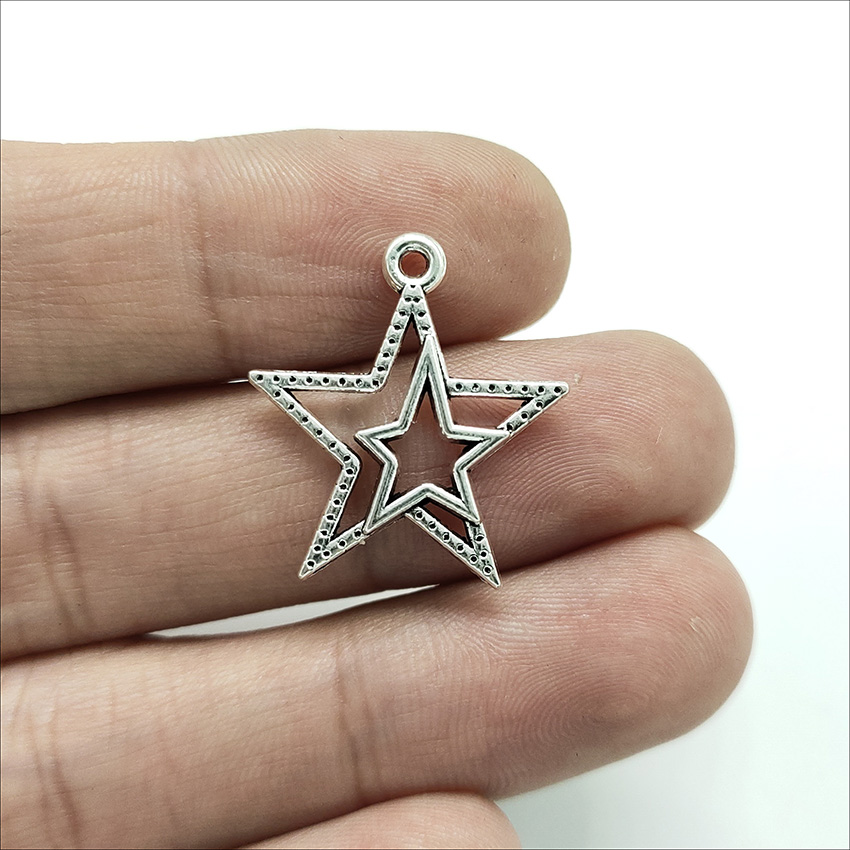 

Lot 100pcs Double star Alloy Tibetan silver Pendants Charms for Jewelry Making DIY Antique Silver Pendant For Bracelet Earrings 23*21mm