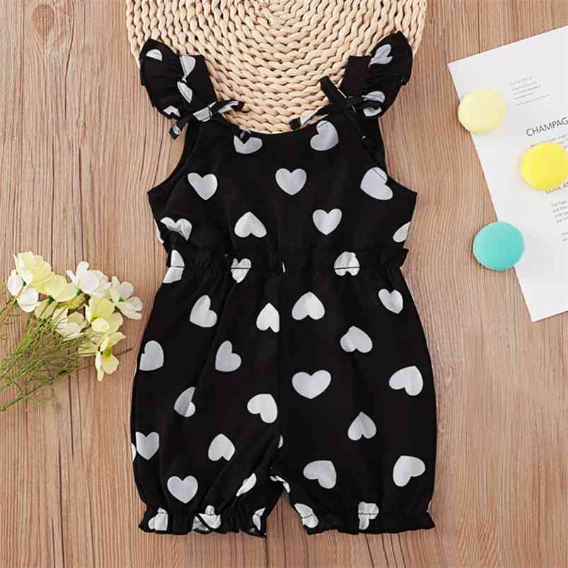 

Infant born Baby Boys Romper Summer Sleeveless Print Heart Rompers Clothes Outfits 210629, Black