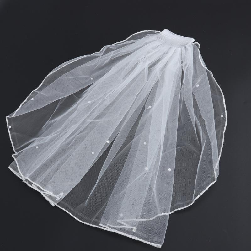 Bridal Veils Women's Short Tulle Veil Wedding With Comb Crystal And Ribbon Edge For Bride Flower Girl Party Pography(W-image-721258959