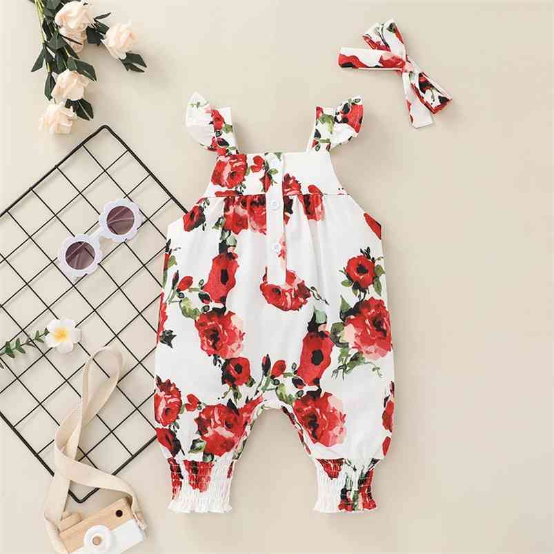 

Infant born Baby Boys Romper Summer Strap Print Floral Cute Rompers Clothes Outfits 0-2T 210629, Red