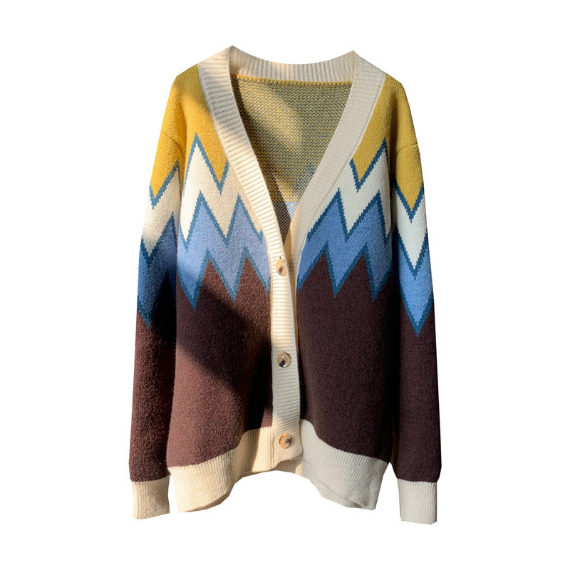 

2021 New Korean of the thick retro knit cardigan contrast women's sweater coat women Z4ED, Beige