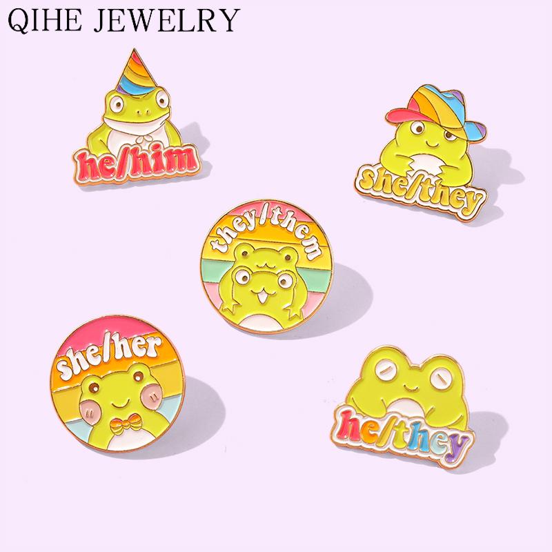 

Pins, Brooches Funny Frog Enamel Pin Custom Rainbow Hat Letter He Her Brooch Lapel Badge Bag Cartoon Animal Jewelry Gift Friend Wholesale, Gray