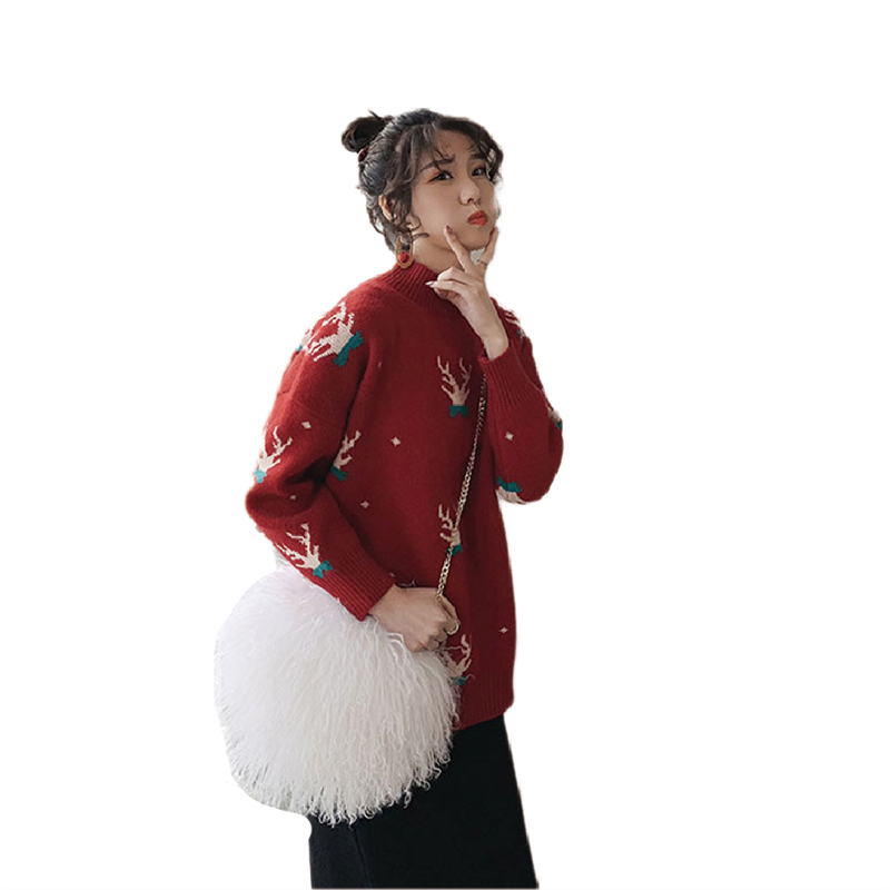 

2021 New Autumn Winter Christmas o Neck Casual Cute Deer Print Knitted Pullover Plus Size Women Sweater Ik9f, 02