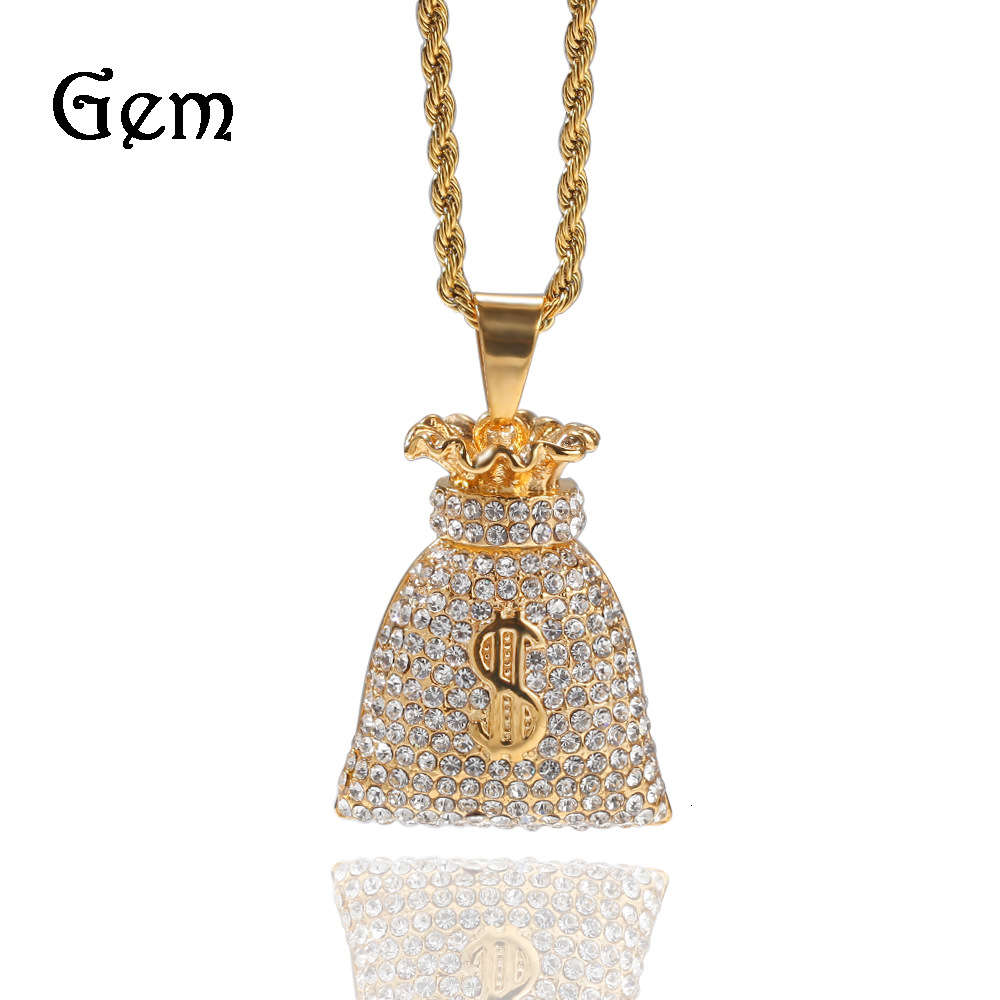 

Hip hop stainless steel diamond beauty money bag gold plated necklace ins fashion personality accessories