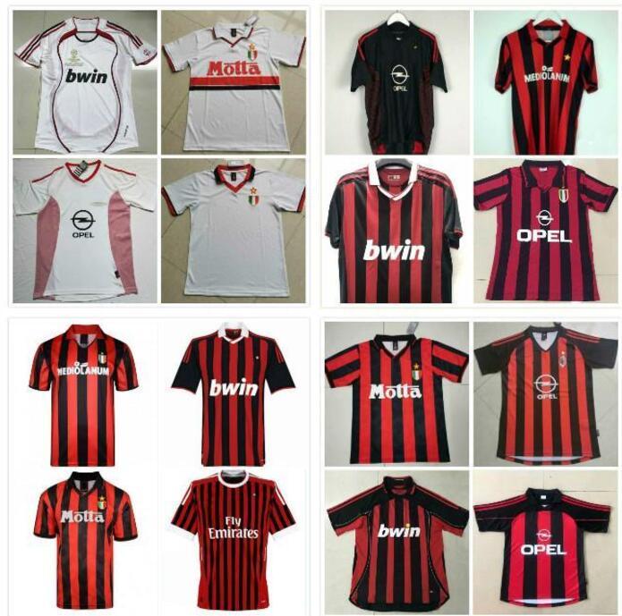 

1991 1992 1996 1997 2000 01 2002 2003 2005 2006 2007 09 10 Retro AC soccer jersey KAKA MALDINI INZAGHI PIRLO milan VINTAGE football shirt, Black;yellow