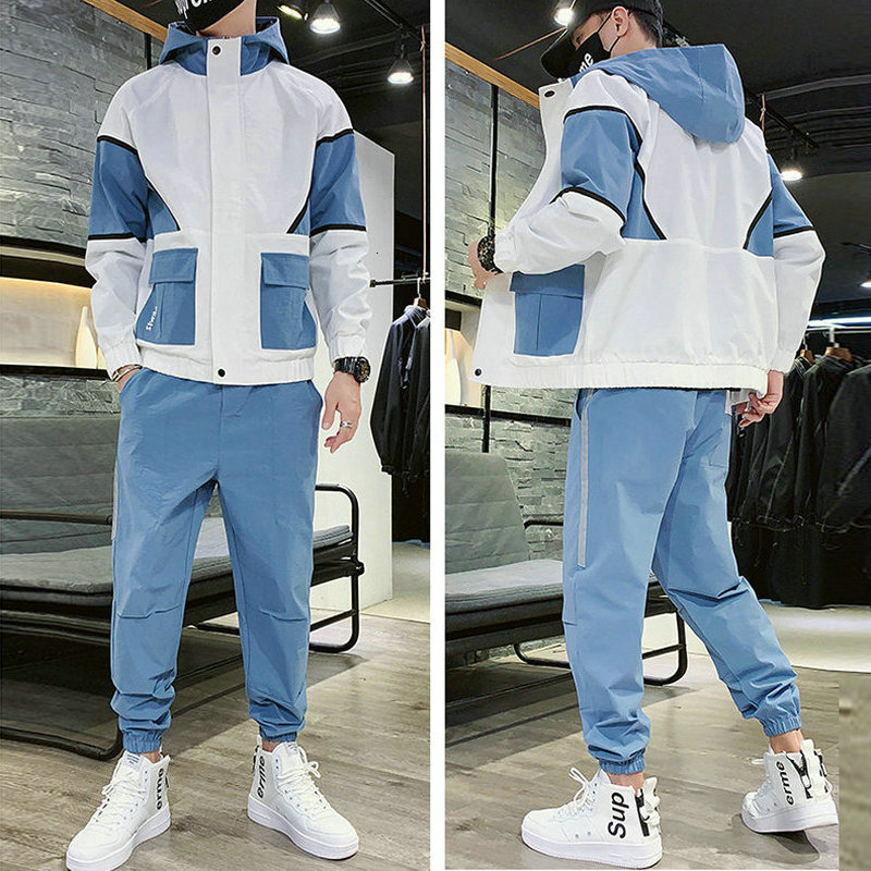 

New 2021 Workwear Jacket Men's Hooded Jacket+pants 2pc Sets Loose Hip Hop Tracksuit Coat & Long Pants Mens Clothing Streetwear W2xh H8fo, Grey