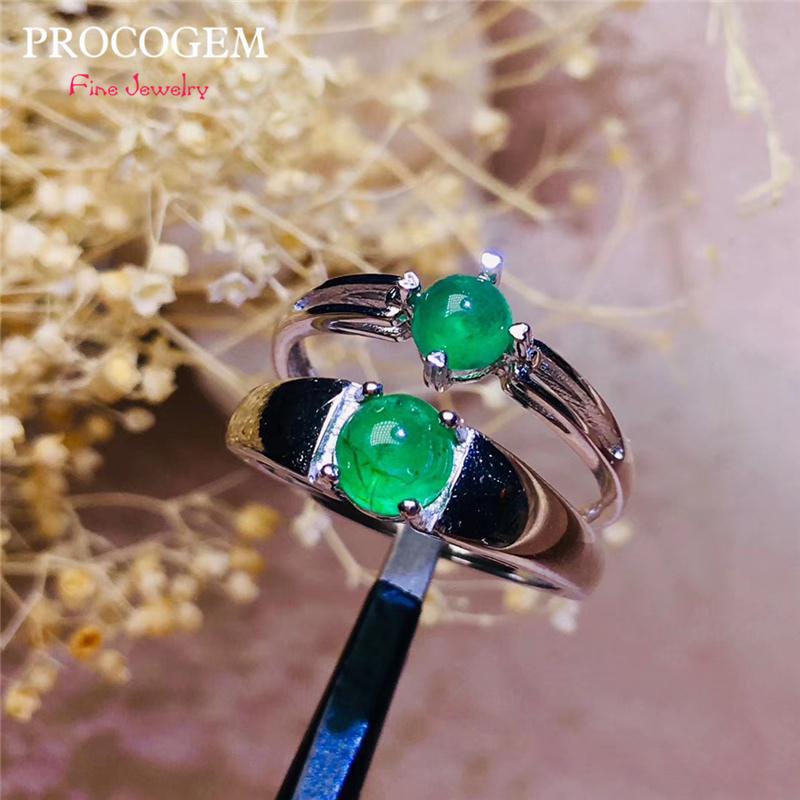 

Cluster Rings PROCOGEM Natural Emerald For Women Men Lovers 5mm 6mm Real Gemstone Engagement Bride Gifts 925 Sterling Silver #537, Golden;silver