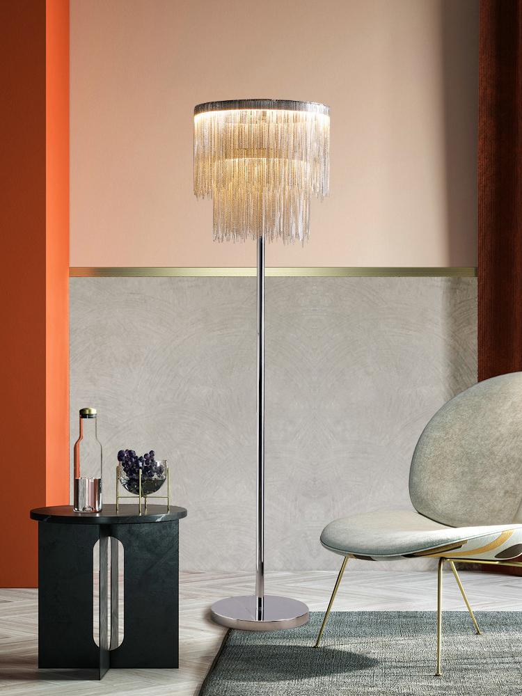 

Postmodern light luxury tassel floor lamp art living room bedroom study silver aluminum chain floor lamp