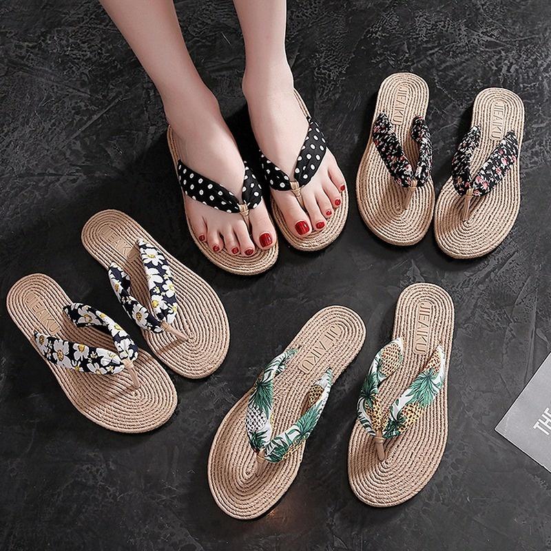 

Slippers 2021 Summer Fashion Design Weave Women Beach Flip-Flops Non-Slip Flat Ladies Outdoor Soft Women's Simple Flip-Flop, Dots