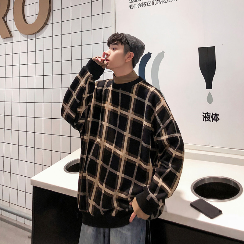 

2021 New Cotton Plaid Hoodie Men's Fashion Retro Casual Sweatshirt Men Streetwear Wild Style Stand-up Collar Hoodies Mens 8vwh, Gray