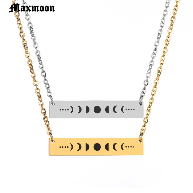 

Pendant Necklaces Maxmoon Vintage Moon Bar Necklace Women Stainless Steel Geometric Erkek Kolye Gold Silver Color R Cycles Collares