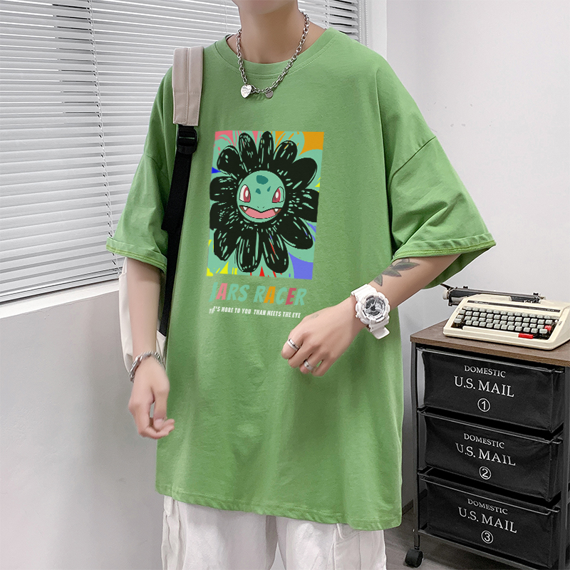 

100% Cotton T-shirt Summer Korean INS High Street Printed Loose Short Sleeved Tops for Men and Women Simple Pattern Printing Tees, Pink