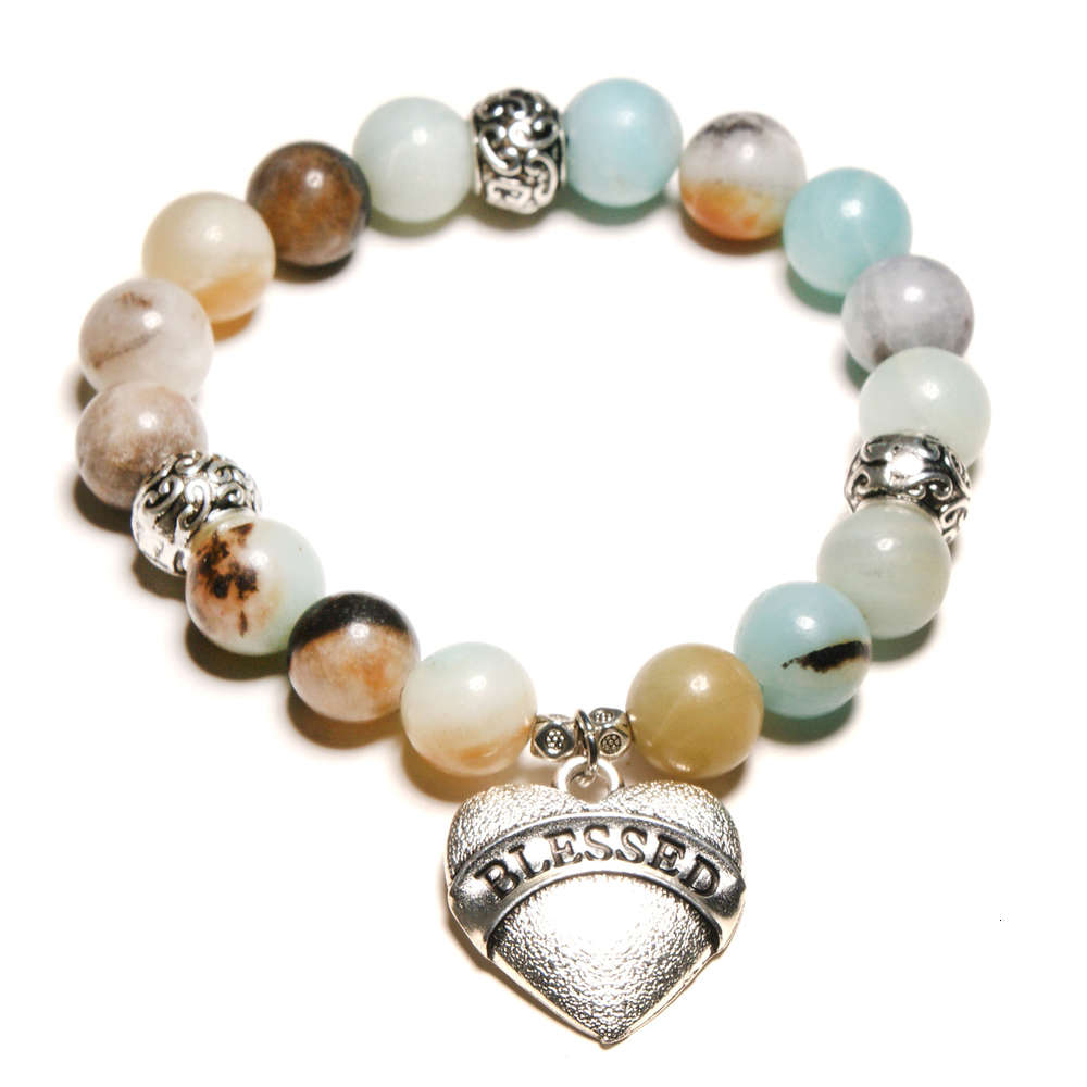 

bracelet 10mm natural stone blended Love Pendant Bracelet step into platform religious style bracelet, Golden;silver