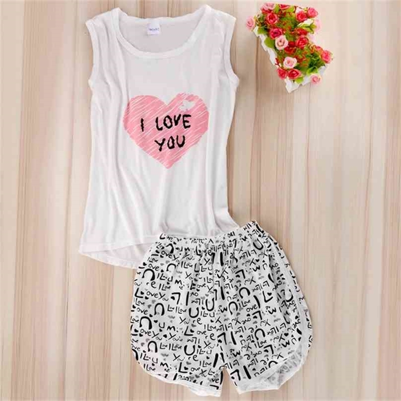 

Women Sexy Lingerie cute cartoon Pyjamas Sleepwear Shirts+Shorts Underwear Nightwear Set Sleeveless Pajamas 210607, White
