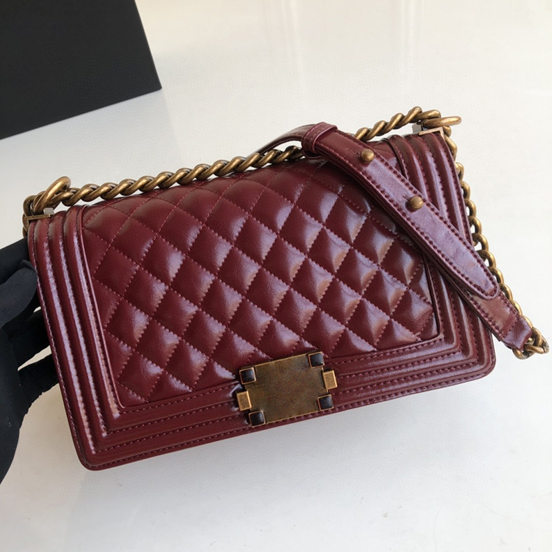 

Luxurys Designers Bags Channel Women Bags Handbags919 Fashion Chain shoulder bag Diamond Lattice BOY Handbag Calfskin & Gold -Red