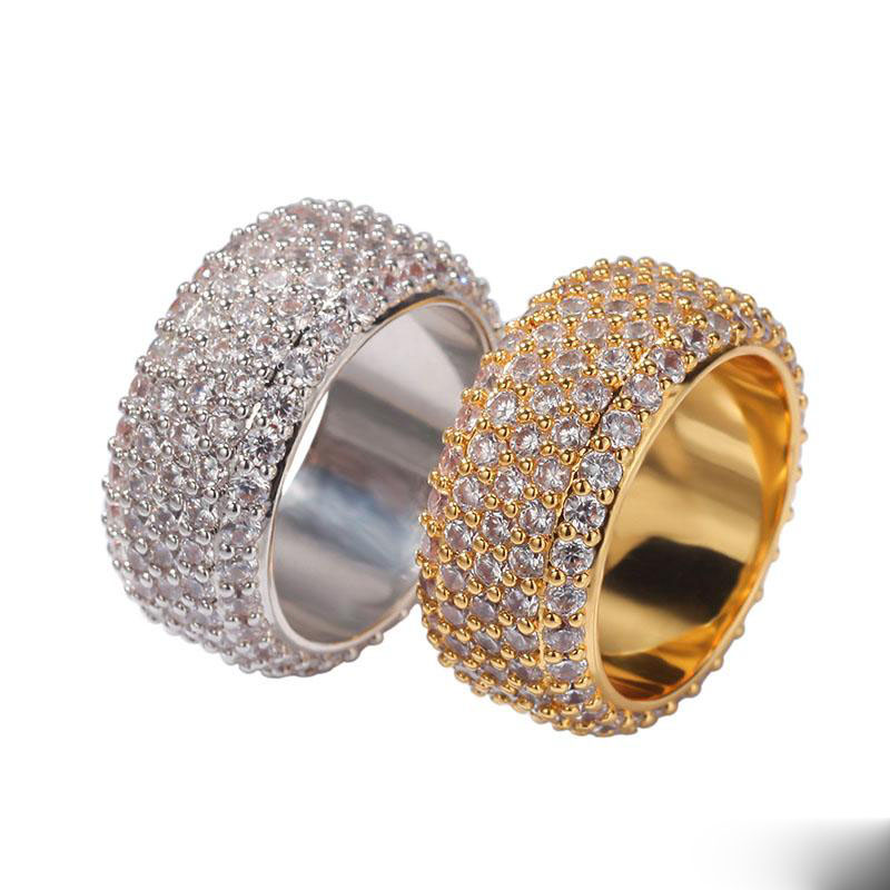 

Hip Hop Jewelry Iced Out Engagement Wedding Ring Silver Gold Color Stainless Steel Rings For Women & Men Wholesale Bague Femme