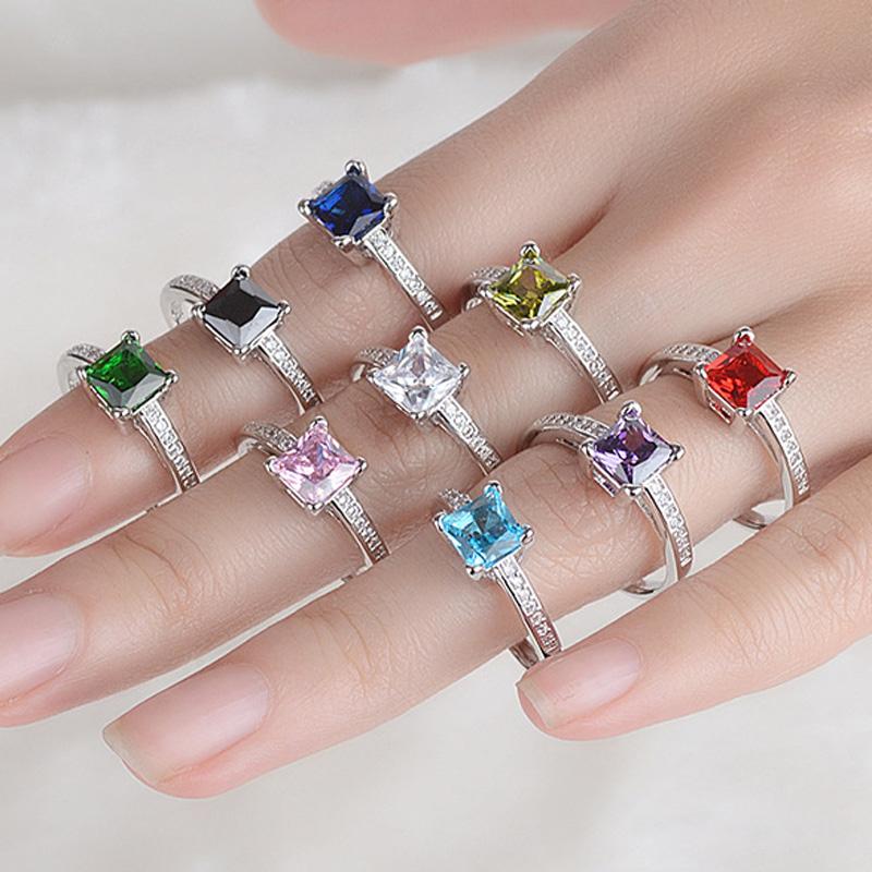 

Cluster Rings KOFSAC Simple 925 Sterling Silver For Women Jewelry Fashion Zircon Multi-colour Square Ring Female Anniversary Accessories, Golden;silver
