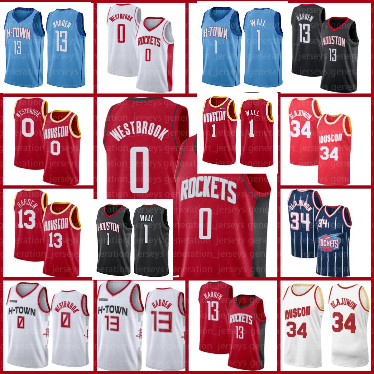 

Houston Rockets Jersey Men's John 1 Wall James 13 Harden Retro Russell 0 Westbrook Chris 3 Paul Hakeem 34 Olajuwon Basketball, Black;red