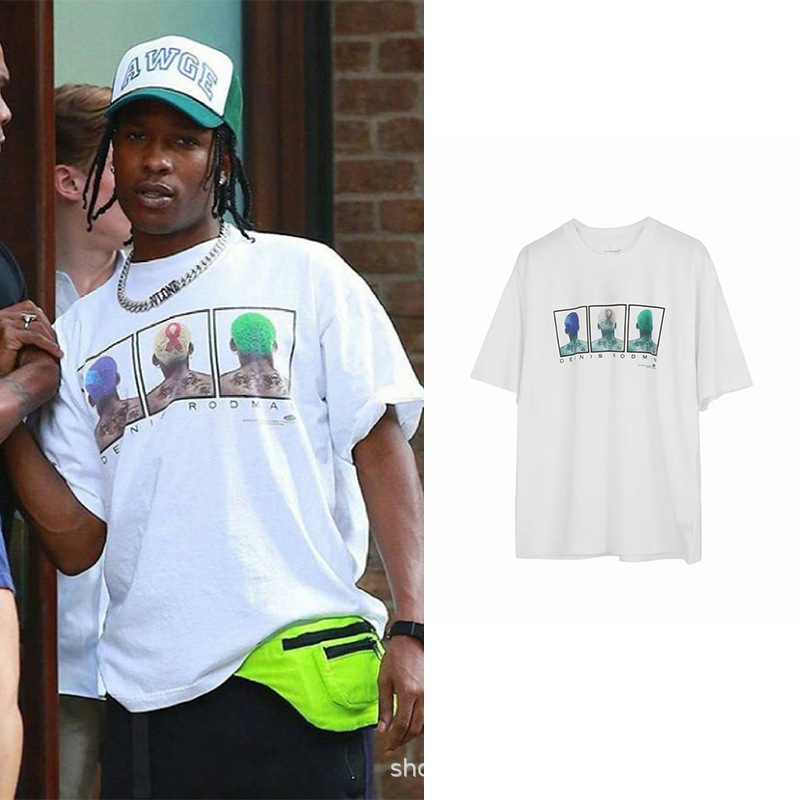 

Men's t shirt dennis rodman hiphop streetwear men printed tee vintage rocky 97 100% cotton Tops, Black