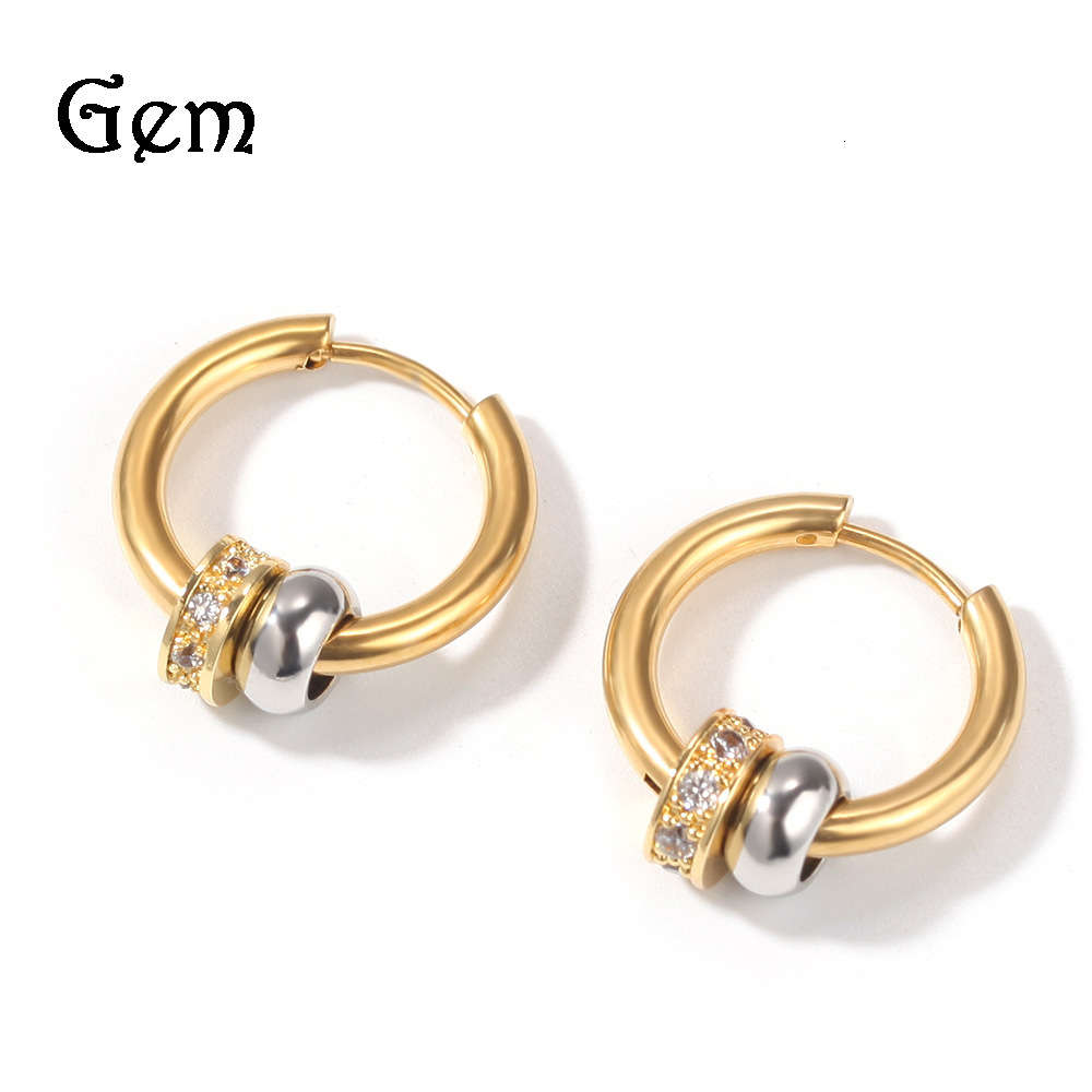 

Hip hop round earrings, gold-plated and zircon inlaid, versatile fashion people's air defense allergy earrings, new nightclub Earrings