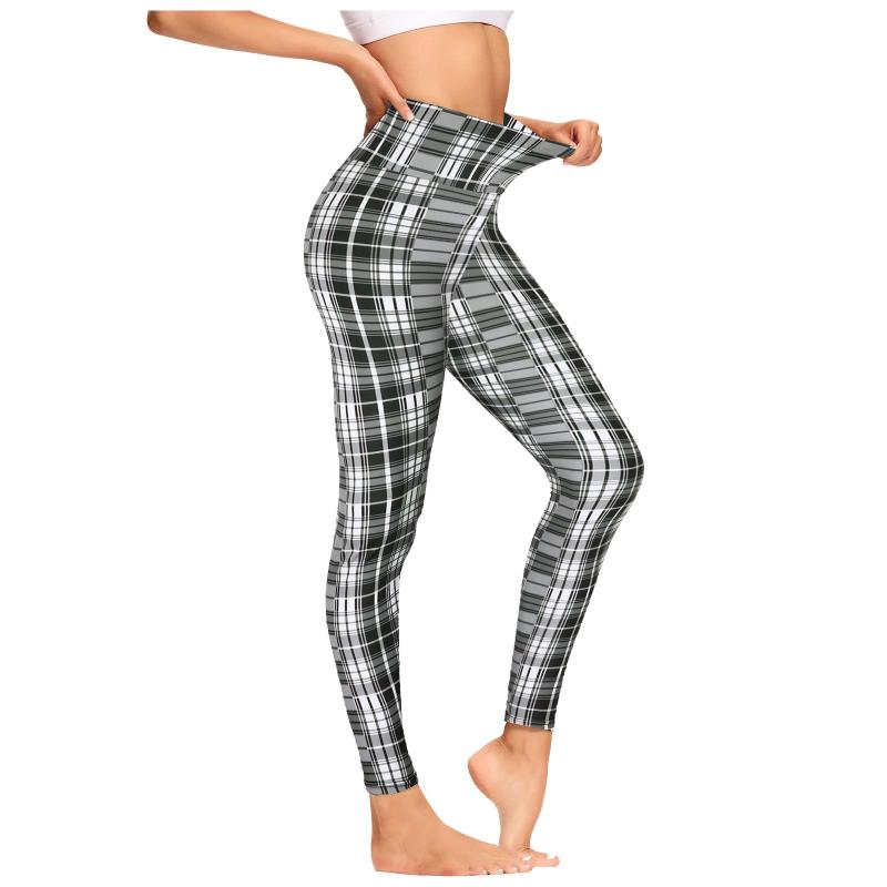 

Yoga Outfit Seamless Women's Workout Leggings Plaid Print Push Up High Waisted Tummy Control Pants Gym Compression Tights