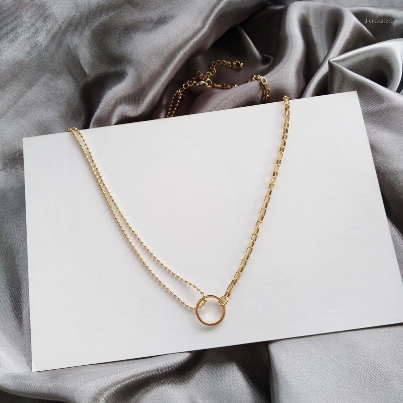 

Titanium With 18K Gold Double Chian Geo Necklace Women Stainless Steel Jewelry Runway Gown Hiphop Rare Glam Japan Korean Fashion Chains