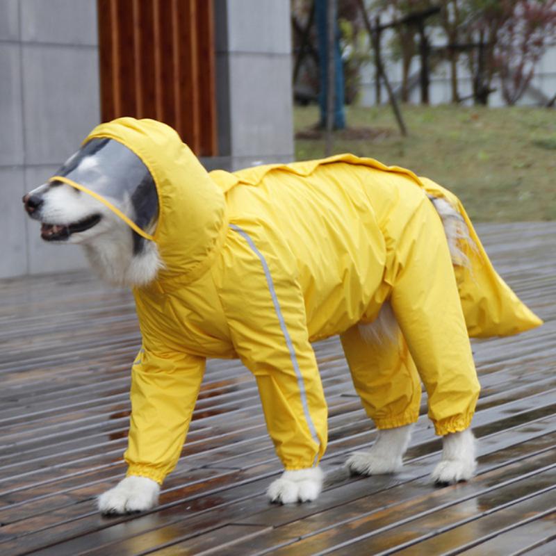 

Dog Apparel Large Raincoat Big Clothes Waterproof Coat Jacket Husky Labrador Golden Retriever Clothing Border Collie Pet Jumpsuit, Yellow