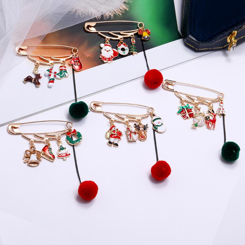 

Pins, Brooches Fashion Christmas For Women Santa Claus Tree Small Bell Snowman Pins Year Brooch Gift Jewelry Accessories, Gray