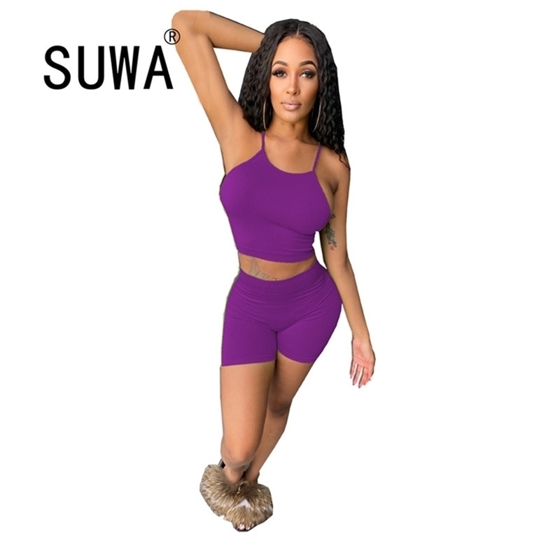 

Summer Sport Loungewear Women 2 Pieces Sets Clothes Sleeveless Pullover Crop Top Biker Shorts Casual Home Wear Streetwear 210525, Orange